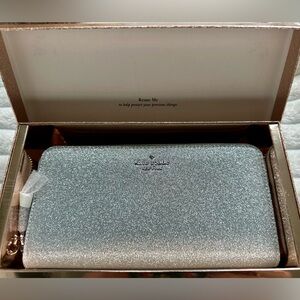 NEW IN BOX Kate Spade Glitter Continental Women's Wallet - Silver, Large